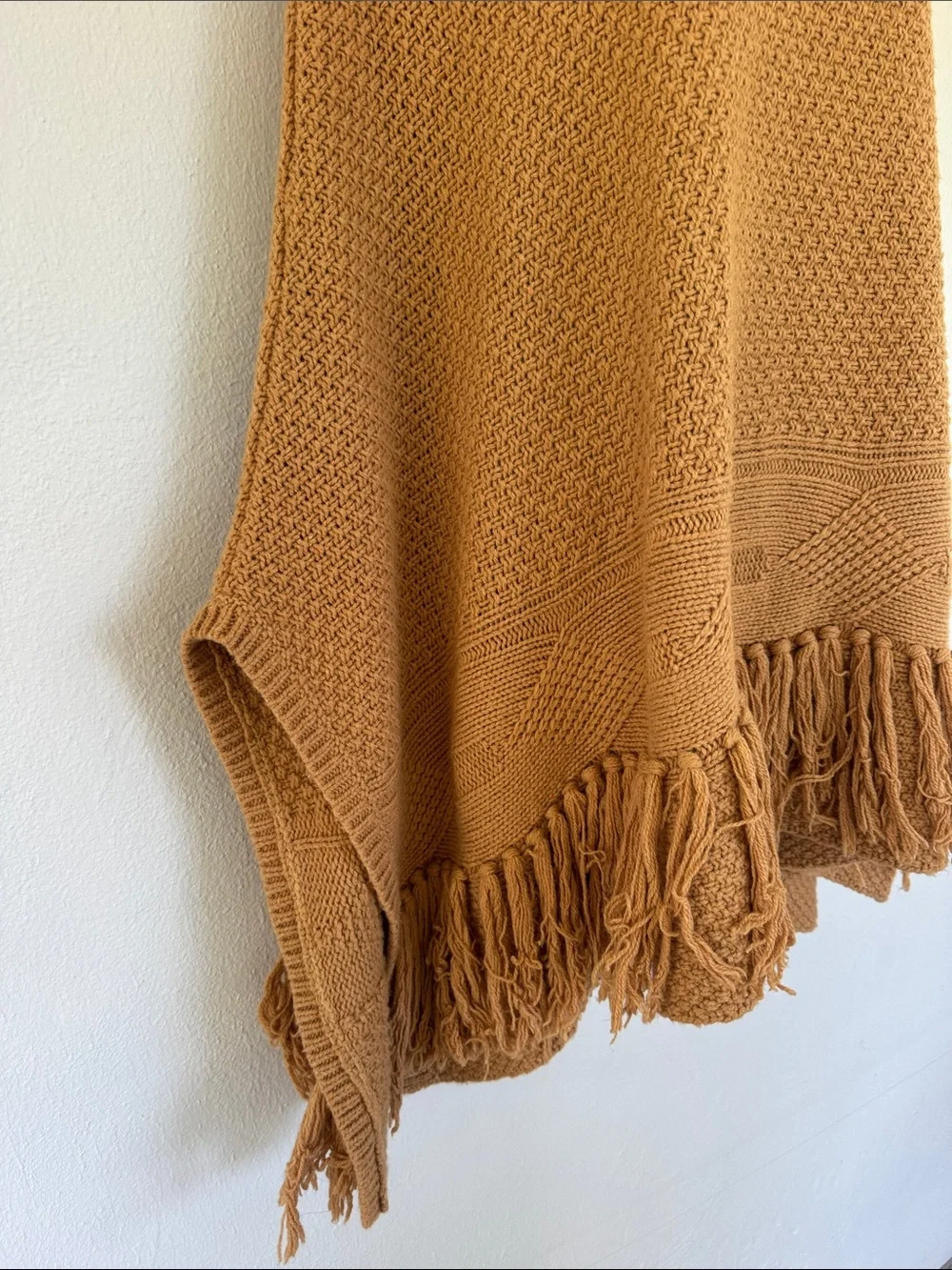 Coldwater Creek brown wool blend tassel fringe poncho sweater one size